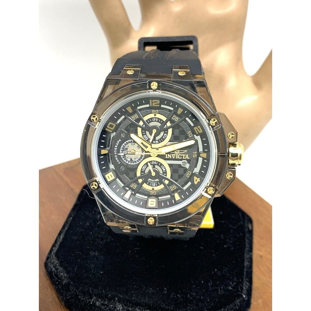 Invicta Men's Watch 48807 Racing Saphirex Quartz Gold Black Rubber Strap 46mm
